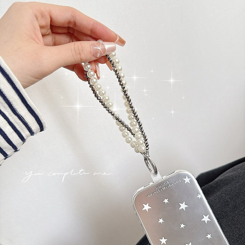 Chromahome Light Luxury Crystal Pearl Double Chain Phone Wristlets