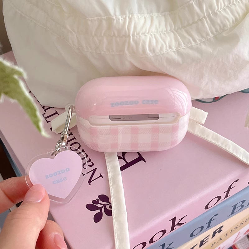 Chromahome Pink Plaid Heart Pendant AirPods Case - Chromahome