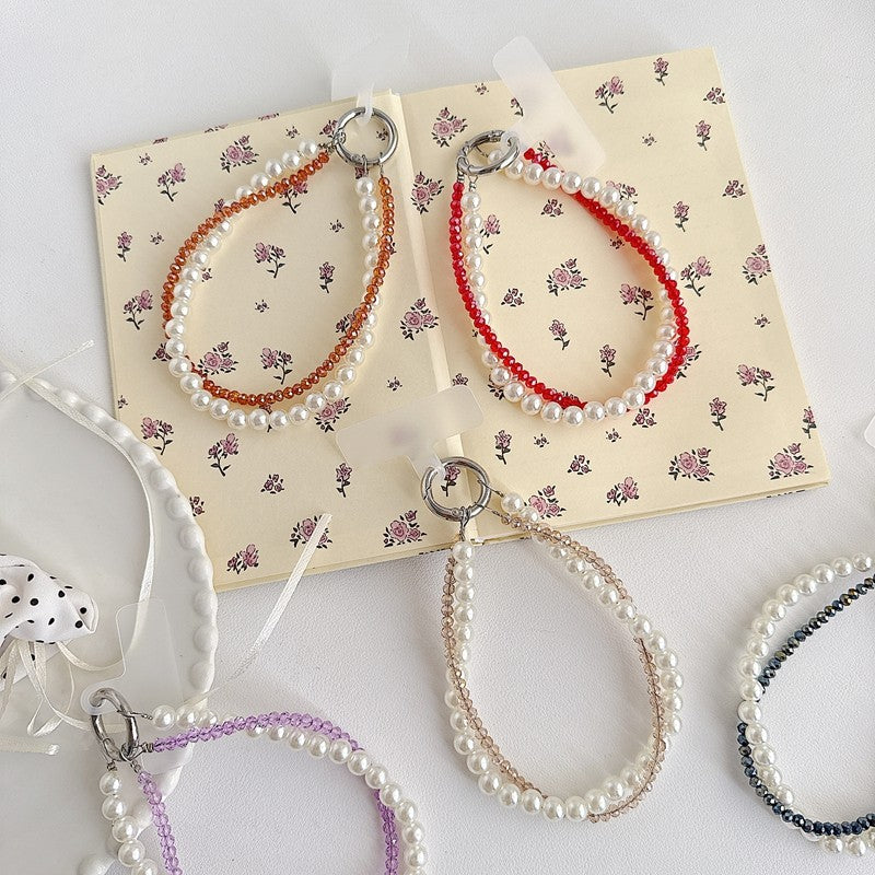 Chromahome Light Luxury Crystal Pearl Double Chain Phone Wristlets
