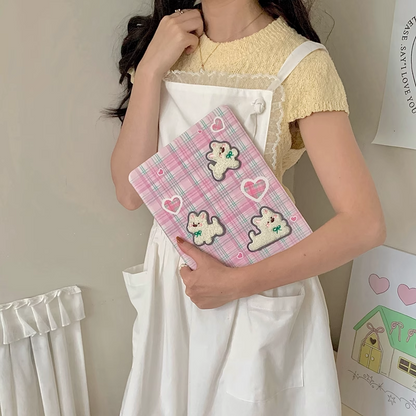 Chromahome Pink Plaid Embroidered Puppy 360-Degree Rotating iPad Case