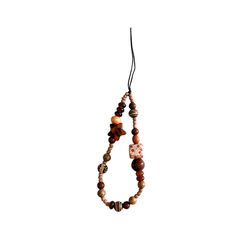 Chromahome Vintage Brown Leopard Print Beaded Mobile Phone Wristlets