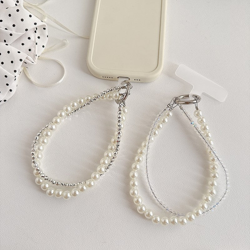 Chromahome Light Luxury Crystal Pearl Double Chain Phone Wristlets