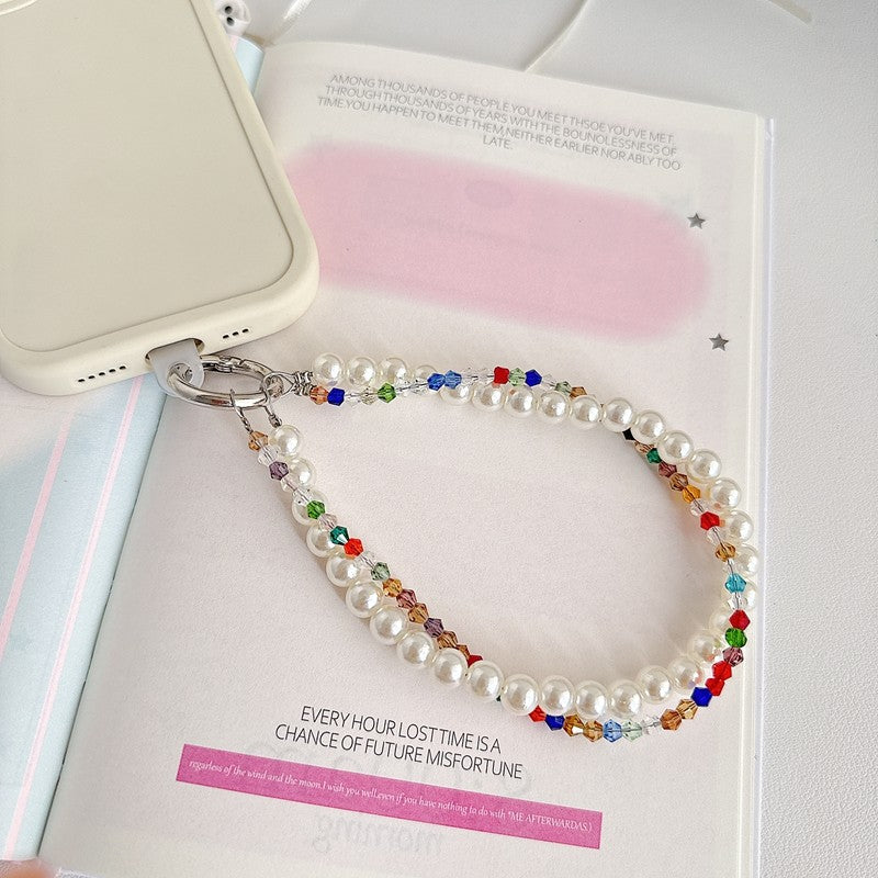 Chromahome Light Luxury Crystal Pearl Double Chain Phone Wristlets
