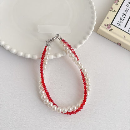 Chromahome Light Luxury Crystal Pearl Double Chain Phone Wristlets