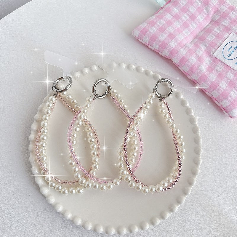 Chromahome Light Luxury Crystal Pearl Double Chain Phone Wristlets