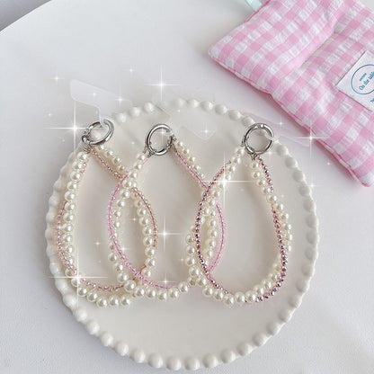 Chromahome Light Luxury Crystal Pearl Double Chain Phone Wristlets