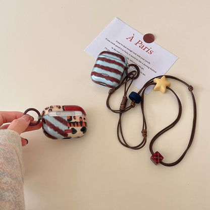 Chromahome Fashionable Retro Leopard Print Stitching Star AirPods Case - Chromahome  