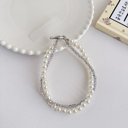 Chromahome Light Luxury Crystal Pearl Double Chain Phone Wristlets