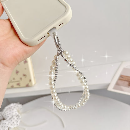 Chromahome Light Luxury Crystal Pearl Double Chain Phone Wristlets