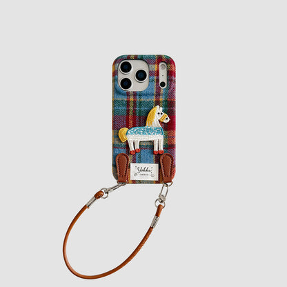 Chromahome Autumn and Winter retro Colorful Plaid Embroidered iPhone Case - Chromahome  