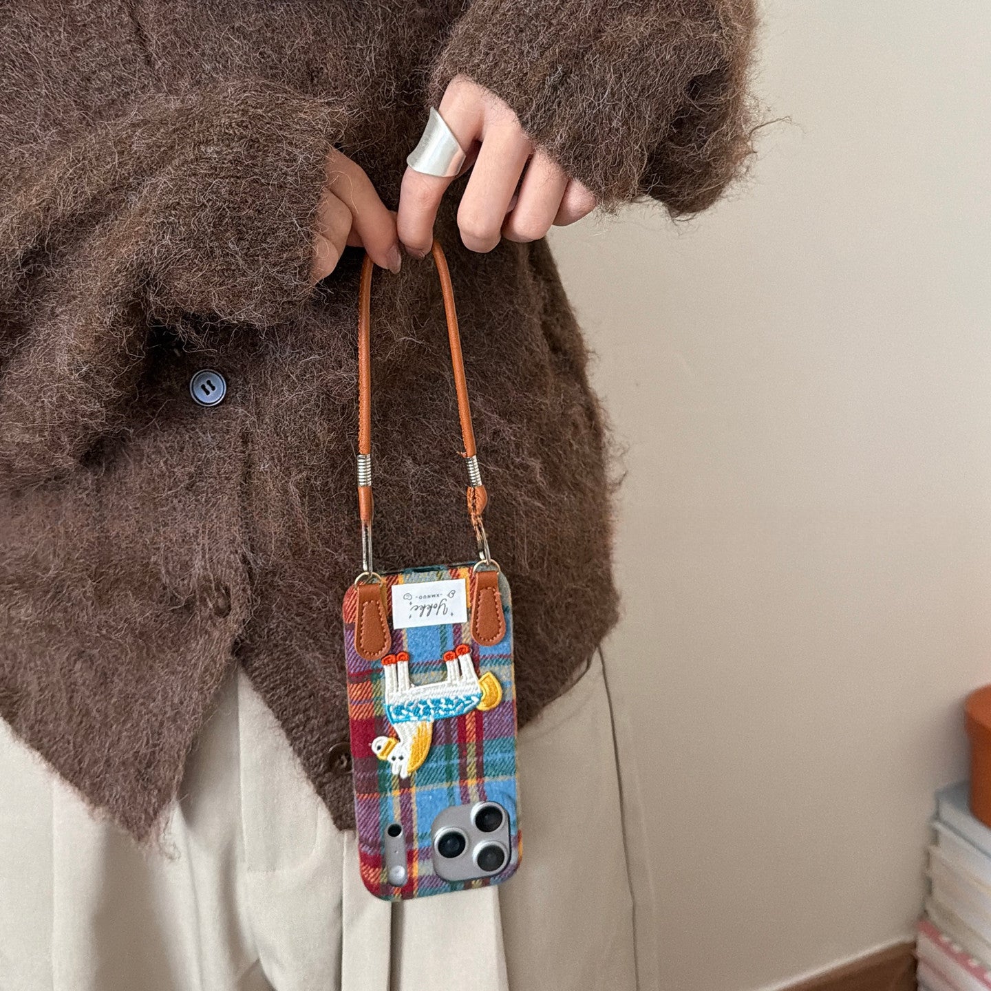 Chromahome Autumn and Winter retro Colorful Plaid Embroidered iPhone Case - Chromahome  