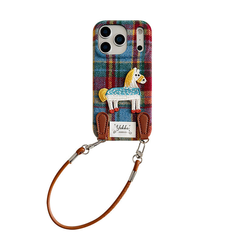 Chromahome Autumn and Winter retro Colorful Plaid Embroidered iPhone Case - Chromahome