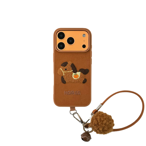 Chromahome Brown Velvet Embroidered Pony iPhone Case - Chromahome  