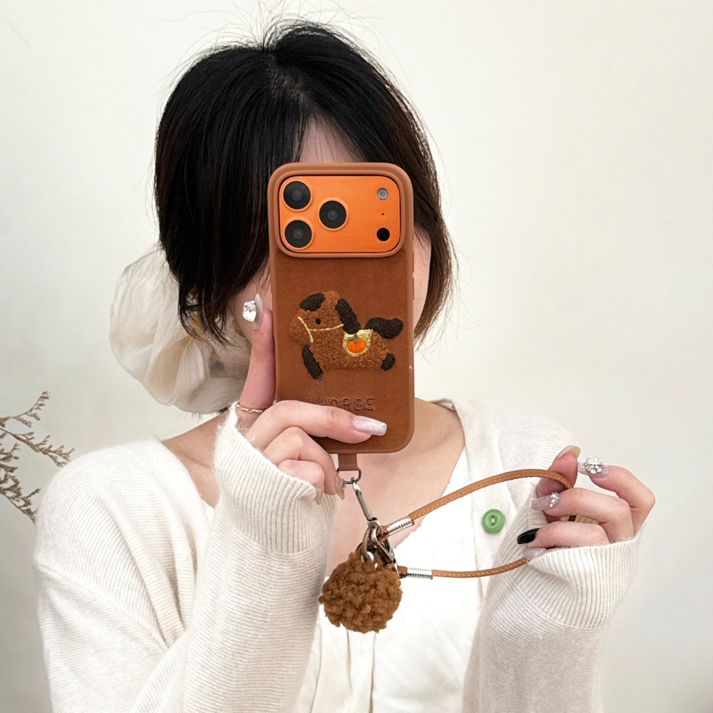 Chromahome Brown Velvet Embroidered Pony iPhone Case - Chromahome  