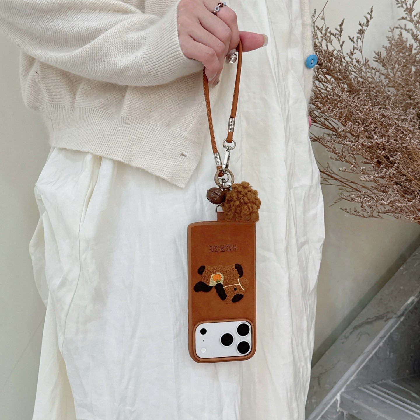 Chromahome Brown Velvet Embroidered Pony iPhone Case - Chromahome  