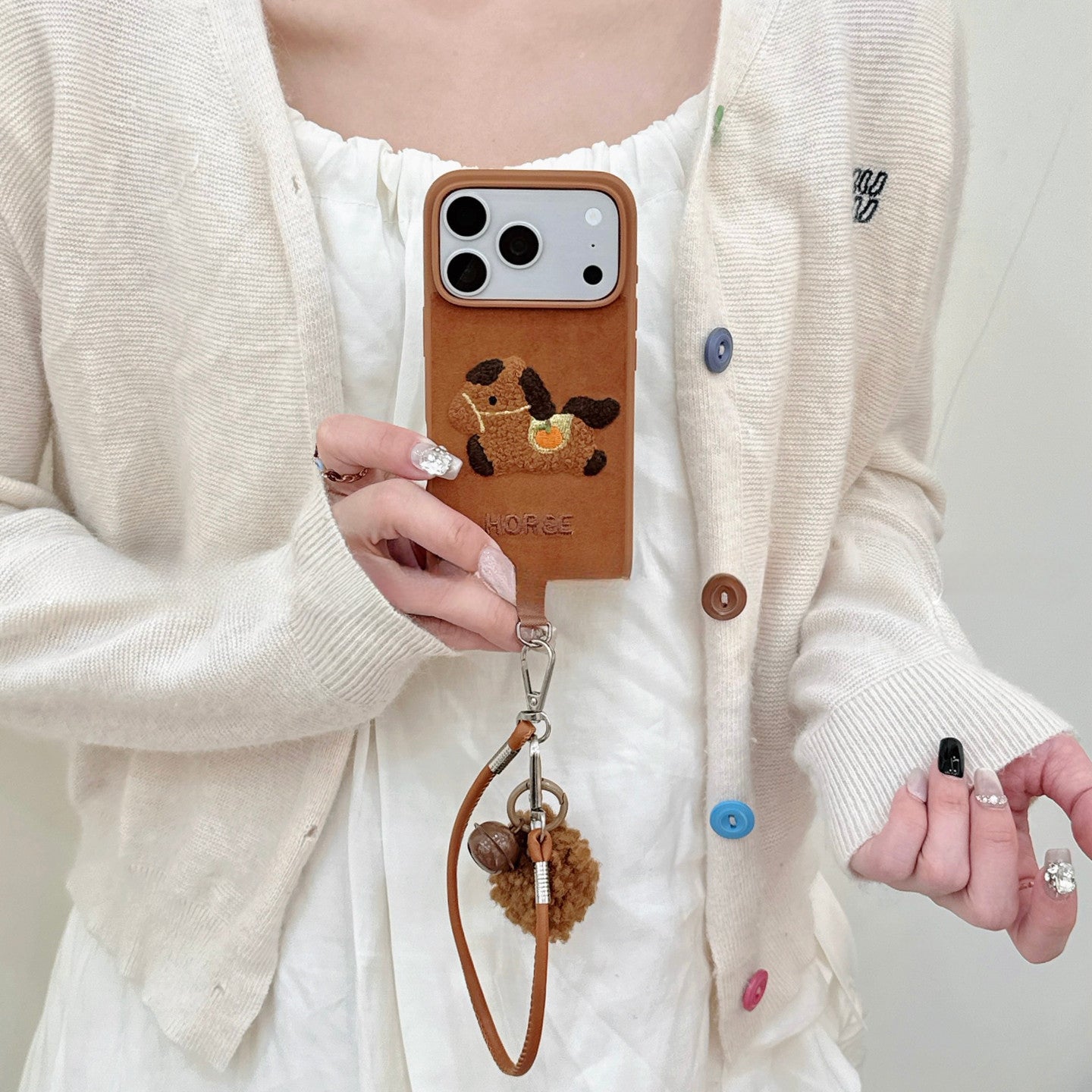 Chromahome Brown Velvet Embroidered Pony iPhone Case - Chromahome  