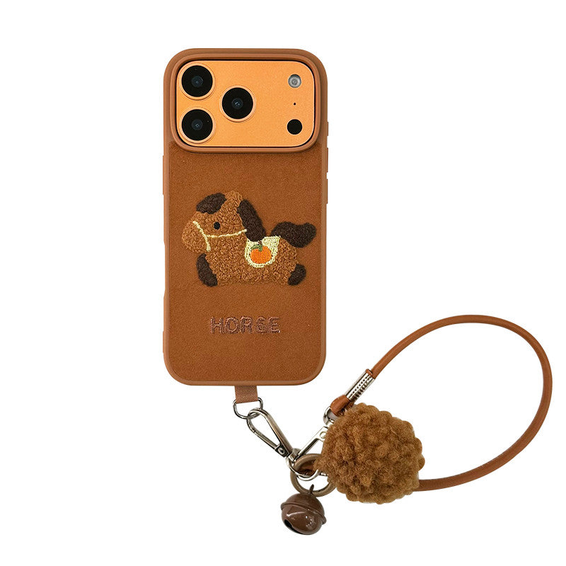 Chromahome Brown Velvet Embroidered Pony iPhone Case - Chromahome