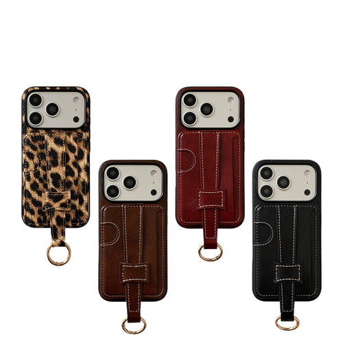 Chromahome Casual retro Leopard Print Solid Color Leather Card Holder iPhone Case - Chromahome  