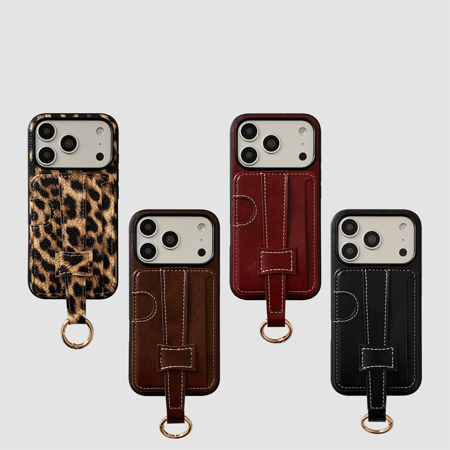 Chromahome Casual retro Leopard Print Solid Color Leather Card Holder iPhone Case - Chromahome  
