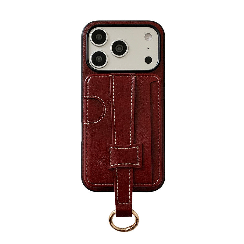 Chromahome Casual retro Leopard Print Solid Color Leather Card Holder iPhone Case - Chromahome