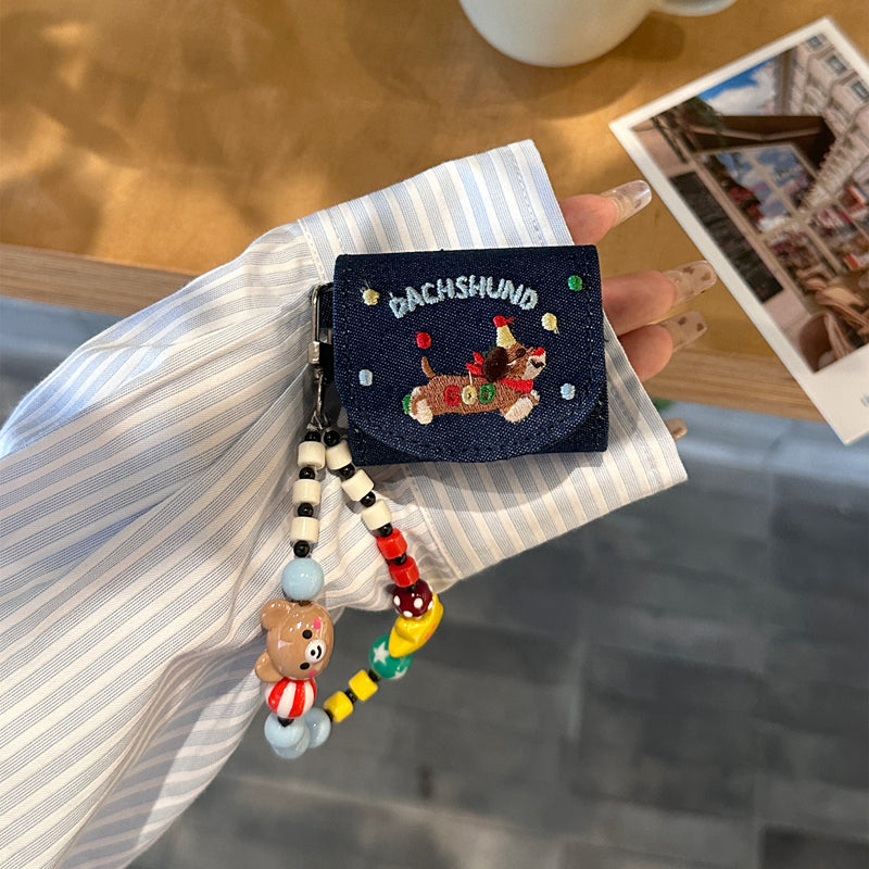 Chromahome Embroidered Dachshund Denim AirPods Case - Chromahome  