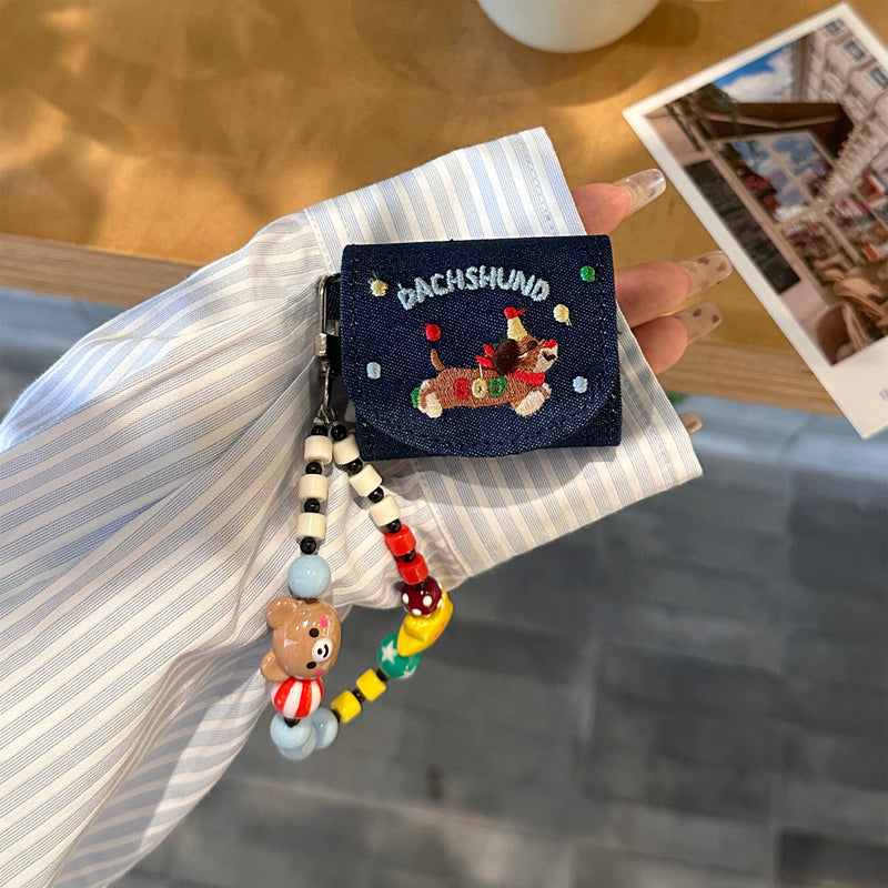 Chromahome Embroidered Dachshund Denim AirPods Case - Chromahome  