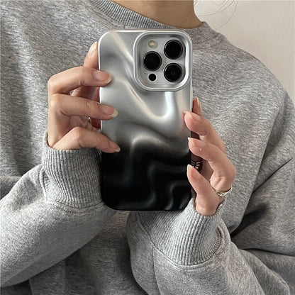 Chromahome Gradient Silver-Black Irregular Wave Pattern iPhone Case - Chromahome   