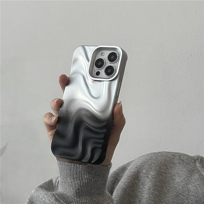 Chromahome Gradient Silver-Black Irregular Wave Pattern iPhone Case - Chromahome   