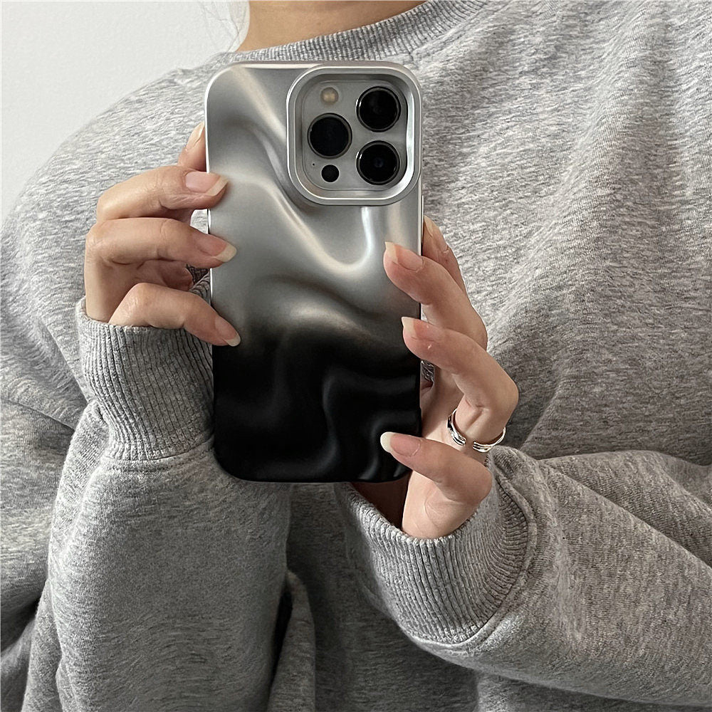 Chromahome Gradient Silver-Black Irregular Wave Pattern iPhone Case - Chromahome   
