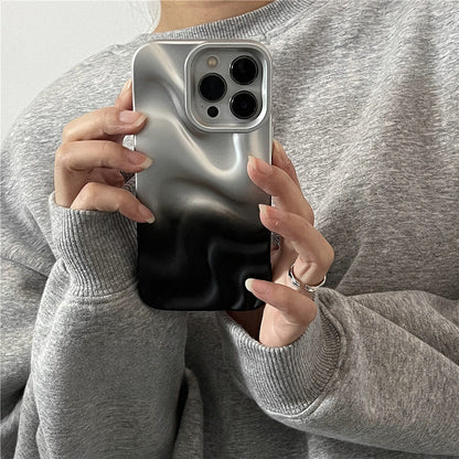 Chromahome Gradient Silver-Black Irregular Wave Pattern iPhone Case - Chromahome   