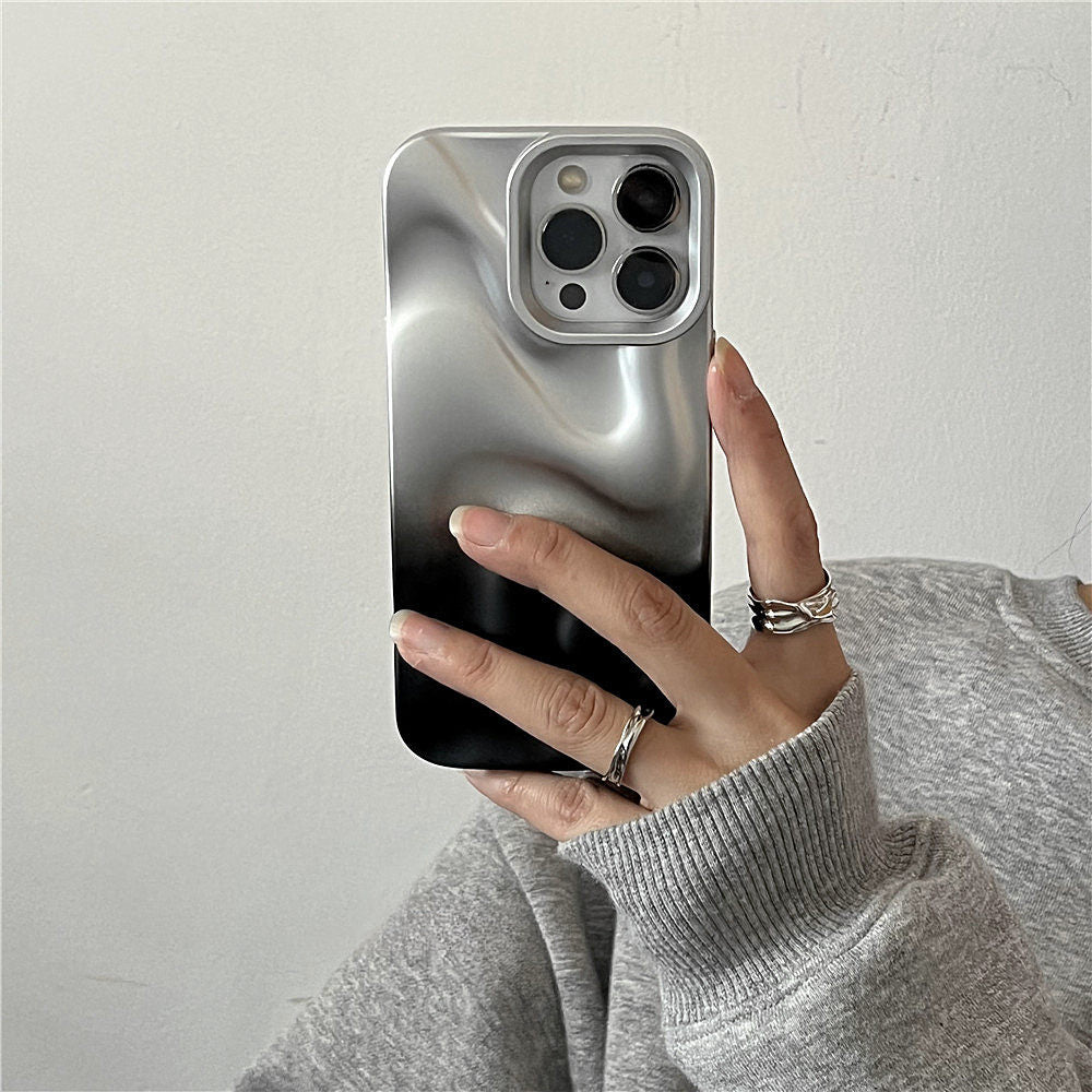 Chromahome Gradient Silver-Black Irregular Wave Pattern iPhone Case - Chromahome   