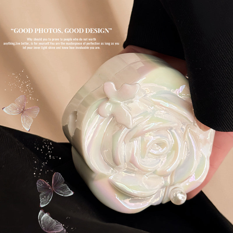 Chromahome Pearl White Butterfly Camellia Headphone Protective Airpods Case - Chromahome  