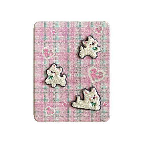 Chromahome Pink Plaid Embroidered Puppy iPad Case - Chromahome  