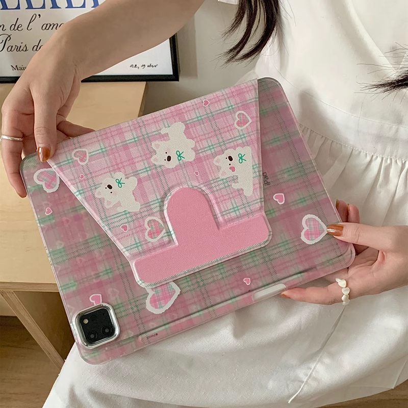 Chromahome Pink Plaid Embroidered Puppy iPad Case - Chromahome  