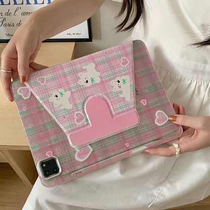 Chromahome Pink Plaid Embroidered Puppy iPad Case - Chromahome  