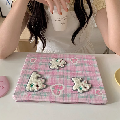 Chromahome Pink Plaid Embroidered Puppy iPad Case - Chromahome  