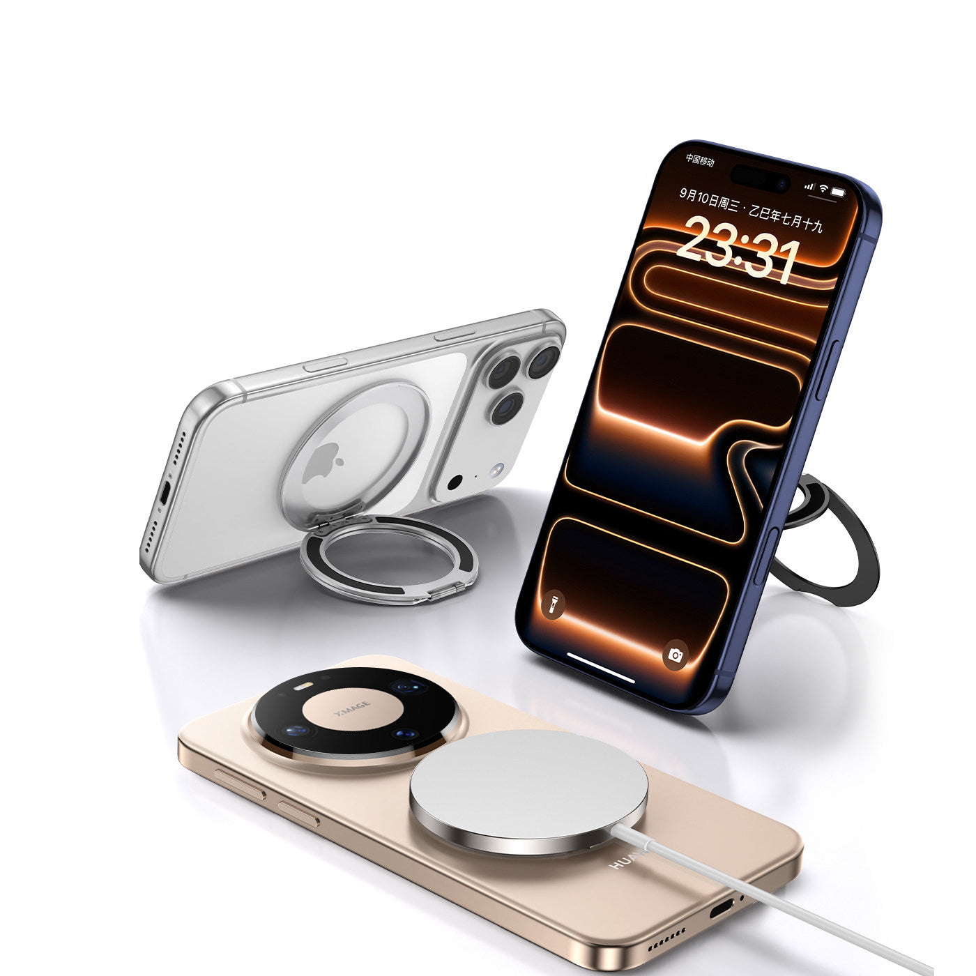 Chromahome Pivot Adhesive Dual Ring Stackable Finger Ring Holder Phone Stand - Chromahome  