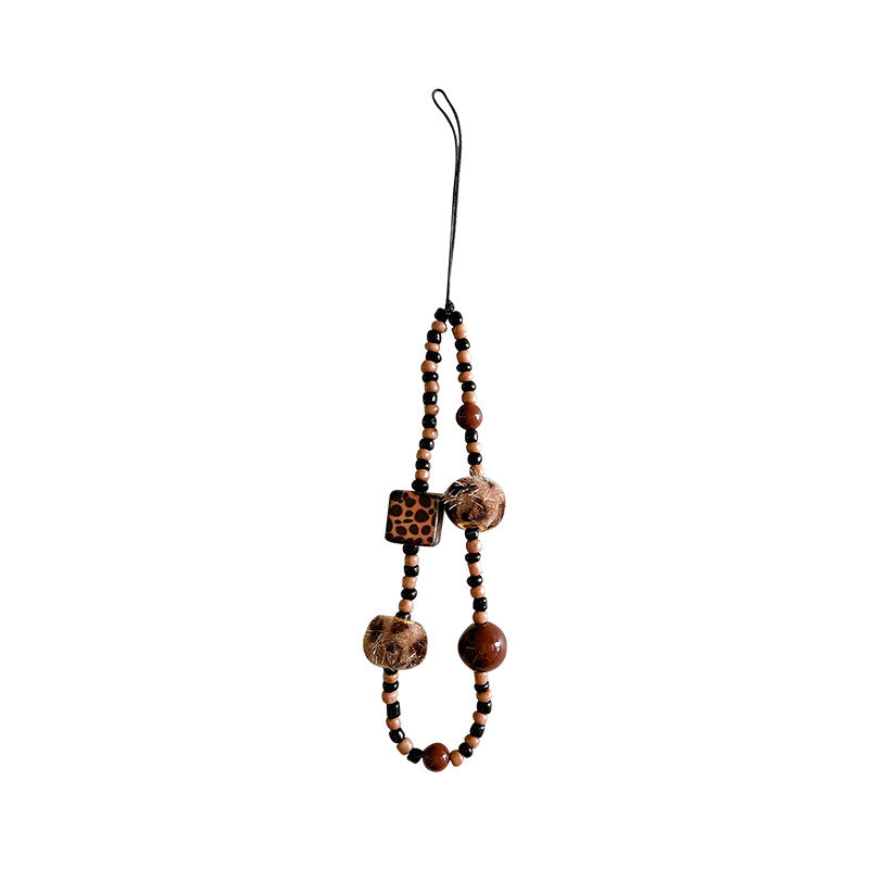 Chromahome Vintage Brown Leopard Print Beaded Mobile Phone Wristlets - Chromahome  