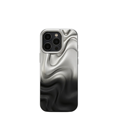 Chromahome Gradient Silver-Black Irregular Wave Pattern iPhone Case