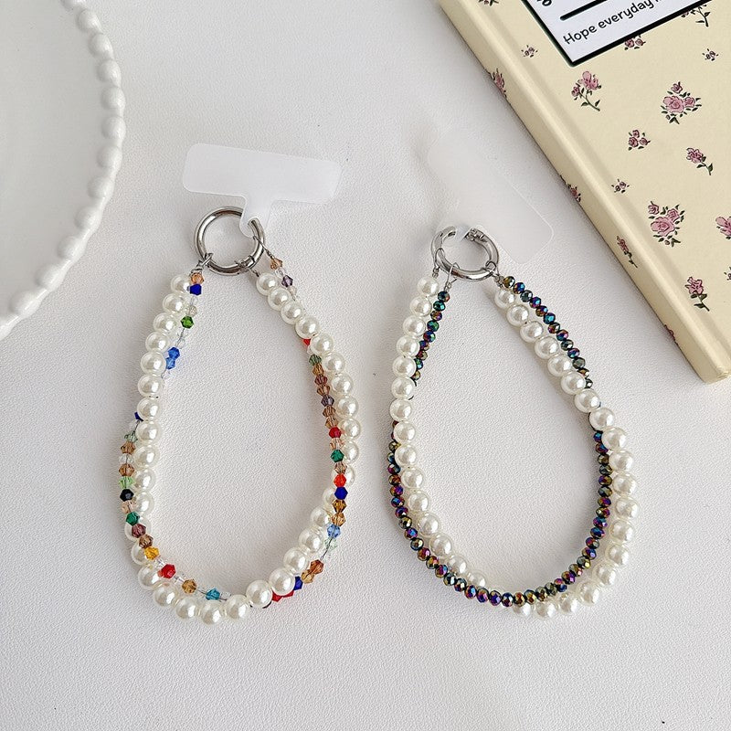 Chromahome Light Luxury Crystal Pearl Double Chain Phone Wristlets