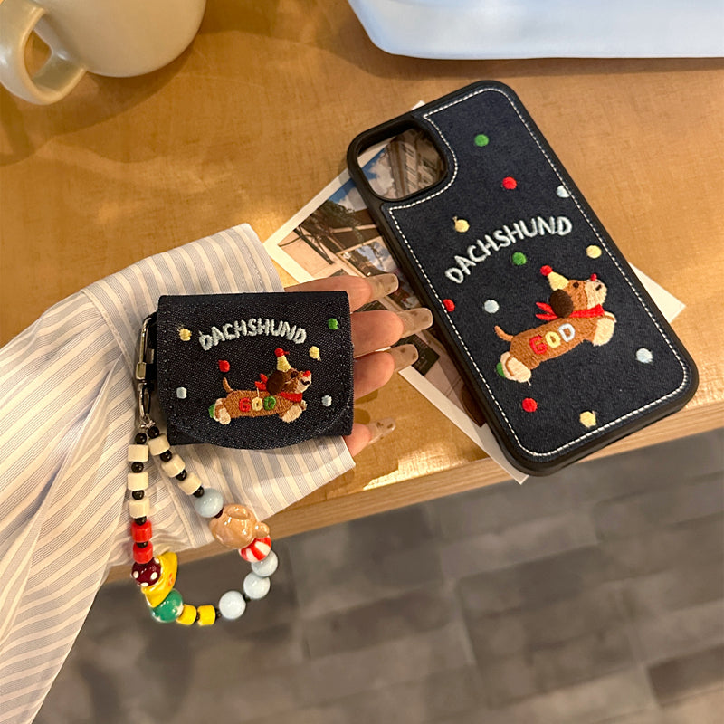 Chromahome Embroidered Dachshund Denim AirPods Case - Chromahome  