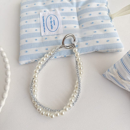 Chromahome Light Luxury Crystal Pearl Double Chain Phone Wristlets