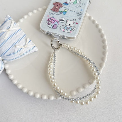 Chromahome Light Luxury Crystal Pearl Double Chain Phone Wristlets