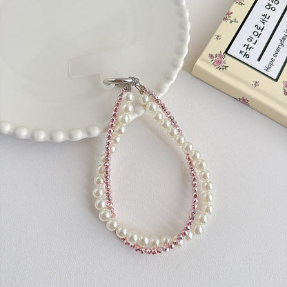Chromahome Light Luxury Crystal Pearl Double Chain Phone Wristlets