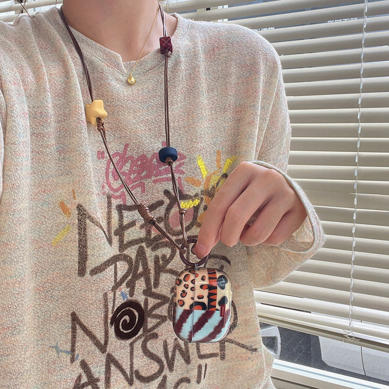 Chromahome Fashionable Retro Leopard Print Stitching Star AirPods Case - Chromahome  