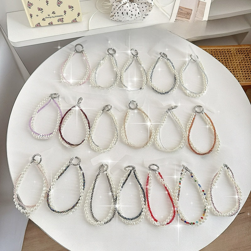 Chromahome Light Luxury Crystal Pearl Double Chain Phone Wristlets