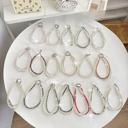 Chromahome Light Luxury Crystal Pearl Double Chain Phone Wristlets