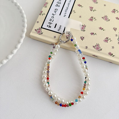 Chromahome Light Luxury Crystal Pearl Double Chain Phone Wristlets
