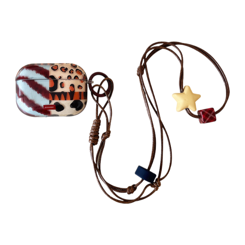 Chromahome Fashionable Retro Leopard Print Stitching Star AirPods Case - Chromahome  