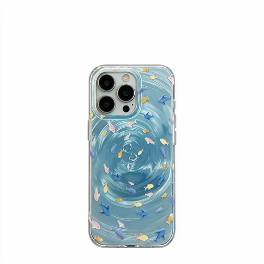Chromahome Gradient Blue Small Fish Cluster Swirl Pattern iPhone Case
